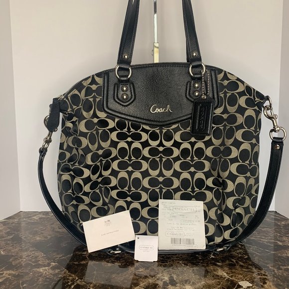 COACH ASHLEY SIGNATURE NORTH/SOUTH SATCHEL - Picture 1 of 7